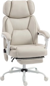 HOMCOM Wysokie krzesło biurowe z masażem wibracyjnym i podgrzewaniem, ergonomiczne, regulowane, z podnóżkiem, kremowobiały | Aosom PL