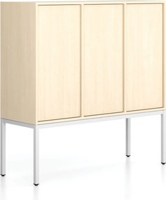 Szafa biurowa FRAME, niska, podstawa biała, 3x drzwi, 1299 x 450 x 1331 mm, PUSH-lock, brzoza
