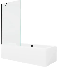 Mexen Cube wanna prostokątna 170 x 80 cm z obudową i parawanem 1-skrzydłowym 90 cm, transparent, czarny - 550517080X9509000070