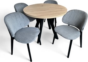 Stół okrągły 100/200 Dąb Artisan + 4 Krzesła Tapicerowane KT70 + nogi drewniane Y
