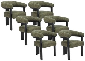 Zestaw 6 krzeseł z podłokietnikami z bukli i drewna kauczukowego - Khaki i czarny - LIVELIA marki Pascal Morabito