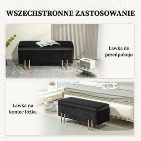 HOMCOM Ławka tapicerowana z miejscem do przechowywania, Metal, Drewno kauczukowe, Pianka, 100 x 40 x 42 cm, Czarny | Aosom PL