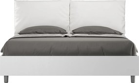 Łóżko podwójne z pojemnikiem, podnoszone, 160x190 cm, drewno jesionowe białe, poduszki z białej skóry ekologicznej, Egos Antea