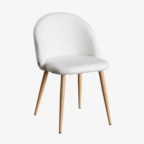 Zestaw 4 Krzeseł Jadalnianych Z Materiału Przypominającego Owczą Wełnę Kana Kość Słoniowa & Natural Wood - Sklum