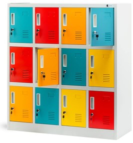 Socjalna szafa skrytkowa BHP do szkół i przedszkoli OLA, 1090 x 1200 x 450 mm, szaro-wielokolorowa