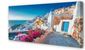Obraz canvas na ścianę Biała Architektura i Kwiaty Grecji