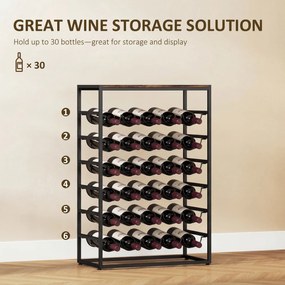 HOMCOM Stojak na wino na 30 butelek wolnostojący stojak z metalu do piwnicy, magazynu, 59 x 30 x 88,5 cm Rustykalny brąz | Aosom PL