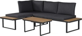 Modułowy zestaw ogrodowy 4-osobowy "Liora" szary z narożną sofą i stolikiem kawowym imitującym drewno