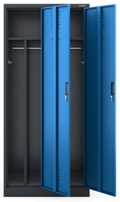 Szafka ubraniowa BHP antracytowo-niebieska: czterokomorowa KACPER, 800 x 1800 x 500 mm