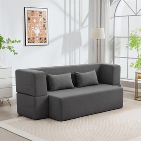 HOMCOM 2-osobowa sofa rozkładana z pianki, sofa rozkładana z szerokimi podłokietnikami, 2 poduszki, nośność 360 kg, szary