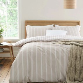 Beżowa bawełniana pościel dwuosobowa 230x220 cm Ashford Stripe – Bianca