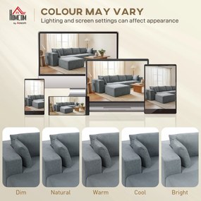 HOMCOM Modułowa narożna sofa, sofa w kształcie U z szerokimi i głębokimi siedziskami, 2 pufy, ciemnoszara | Aosom PL