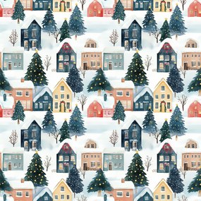 Bawełniana poszewka na poduszkę WINTER VILLAGE 50x70 cm, kolorowa