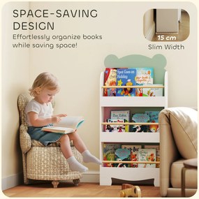 AIYAPLAY Regał na książki dla dzieci, 3-poziomowy regał z motywem misia do książek i zabawek, 55 x 15 x 110 cm, zielony | Aosom PL