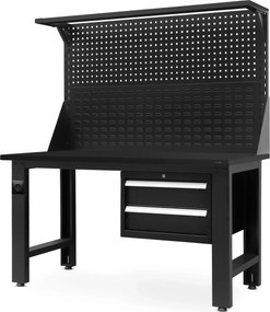 Biurko warsztatowe z perforowaną tablicą czarne, 1500x1700x750 mm: LOGAN All Black