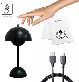 Lampka nocna na dotyk, ładowanie, czarna COSTA Black