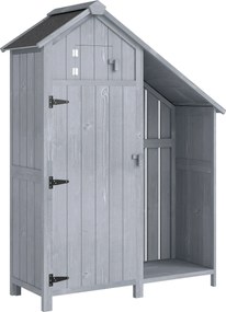 Outsunny Szafka ogrodowa drewniana, odporna na warunki atmosferyczne, z dachem bitumicznym, z półkami, 129 x 51,5 x 180 cm, szara | Aosom PL