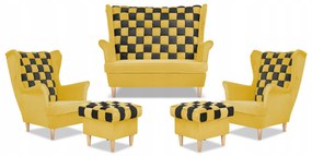 Zestaw uszak CAROL DUO sofa fotele pufy Family Meble żółty miodowy - brąz