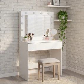 Toaletka z lustrem, oświetleniem i szufladą Claris DT09, biała