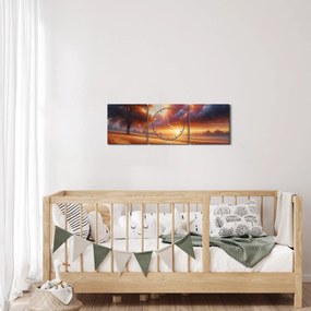 Obraz – Zachód słońca na polu (z zegarem) (90x30 cm)
