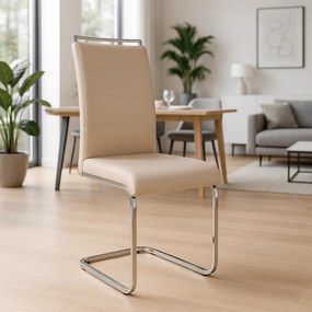 Krzesło Tapicerowane do Jadalni LOCA Beżowe Na Płozach Ekoskóra Nowoczesne