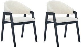 Zestaw 2 krzeseł z podłokietnikami z bukli i drewna kauczukowego - Biały i Czarny - SOLUNA