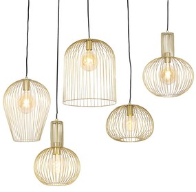 Zestaw 5 designerskich lamp wiszących złotych - WiresDesignerski Oswietlenie wewnetrzne