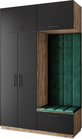 Masseno Garderoba REMA 150/240/60 cm Nowoczesna Szafa do Przedpokoju Dąb lefkas, MONOLITH 37 (Butelkowa zieleń)