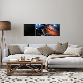 Obraz planety w kosmosie (z zegarem) (90x30 cm)