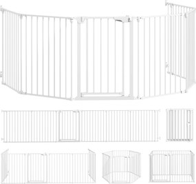 PawHut Ogrodzenie dla zwierząt, 6-panelowa bariera z drzwiami, składana, dla małych i średnich psów, tworzywo sztuczne, stal węglowa, Biały