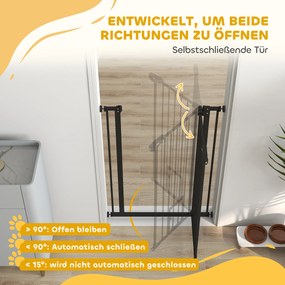 PawHut Zapora dla psów, podwójne zabezpieczenie, samozamykające się drzwi, 104 cm wysokości, stal, czarna