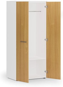 Szafa ubraniowa biurowa PRIMO WHITE, 1 półka, drążek do szafy, 800 x 500 x 1781 mm, biały/buk
