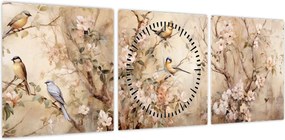 Obraz - Obraz ptaka w stylu vintage II. (z zegarem) (90x30 cm)