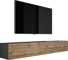 Zawieszana szafka RTV, (2 x 100) x 34 x 32 cm, Czarny Mat / Dąb Wotan