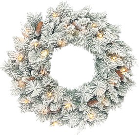 HOMCOM Wieniec świąteczny z lampkami LED, szyszki, wieniec na drzwi, Zielony+Biały, Ø60 x 8 cm | Aosom PL