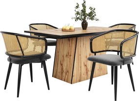 Zestaw 4 krzeseł do jadalni z rattanu z oparciem - 51 x 47 x 79 cm - żelazo, skóra ekologiczna, aksamit - styl nowoczesny - szary