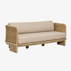 Sofa Famara 3-osobowa Z Rattanu I Drewna Akacjowego Jasny Akacjowy Brąz - Sklum