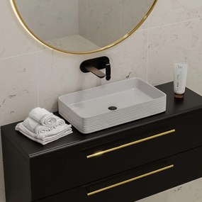 Umywalka ceramiczna nablatowa prostokątna ryflowana biała 67 x 38 cm LAMI