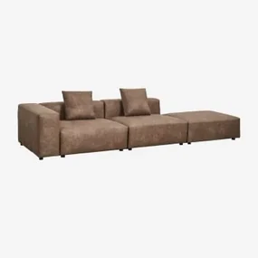 Sofa Modułowa Narożna Lewostronna Z 2 Częściami, Wysokim Podłokietnikiem I Pufą (↔︎345 Cm) Bruna Zamsz W Kolorze Brązowej Kawy - Sklum