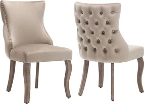Zestaw 2 krzeseł do jadalni - beżowy aksamit - tapicerowane krzesło z dekoracją guzików - nogi drewniane