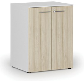 Szafa biurowa z drzwiami PRIMO WHITE, 2 półki, 800 x 640 x 1027 mm, biały/dąb naturalny