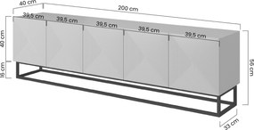 Szafka RTV Asha 200 cm z ryflowanym frontem i metalowym stelażem - kaszmir