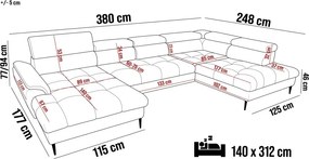 Narożnik EMPOLI XL w układzie U Lewostronny z funkcją spania Lewostronny w ktaninie AUSTIN 03 WERSAL