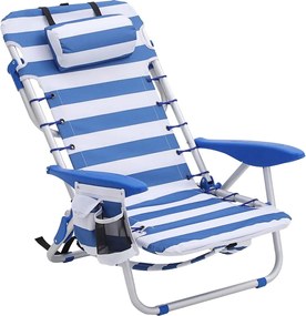 Krzesło plażowe RHODOS, 68x63x75cm, niebieski/biały SongmicsHome