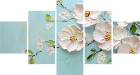 Obraz - Kwiatki na niebieskim tle (125x70 cm)