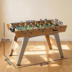 SPORTNOW Stół do piłkarzyków Kickertisch inkl 22 figurki 2 piłki Antypoślizgowe uchwyty Liczniki punktów Skośne nogi 121x87x77cm Drewno naturalne | Aosom PL