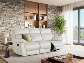 Kanapa 3-osobowa z funkcją relax ze skóry bawolej PAKITA - kość słoniowa