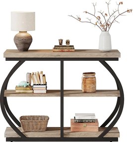 Stół konsolowy 105 cm, industrialny stół wejściowy z 3 poziomami, z łukową metalową ramą i półkami do przechowywania