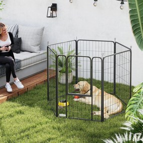PawHut Wybieg dla psów z 6 panelami, solidny, z bezpiecznymi drzwiami, do użytku wewnątrz i na zewnątrz, do ogrodu, na kemping, 100 cm wysokości