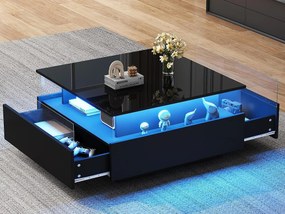 Nowoczesny stół kawowy - z 2 szufladami + przeszklonymi przegrodami - Czarny